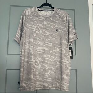 Spyder Men’s Gray Camo Rash Guard Short Sleeve UV Swim Shirt